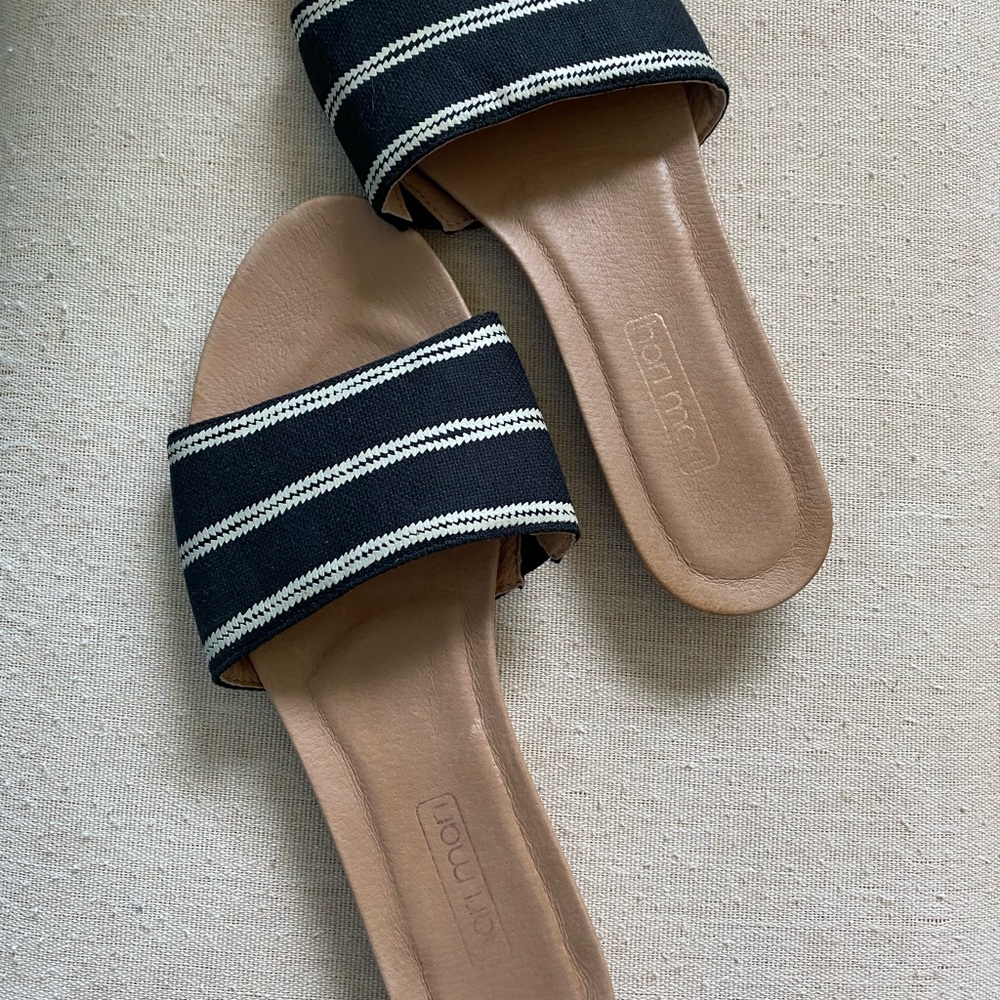 Hari Mari Black and White Striped Women's Slide Sandals